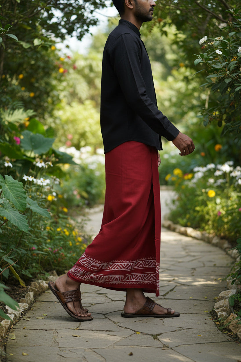 Kora Khaadi Dhoti - Lungi | Veshti | Pancha Wrap - White