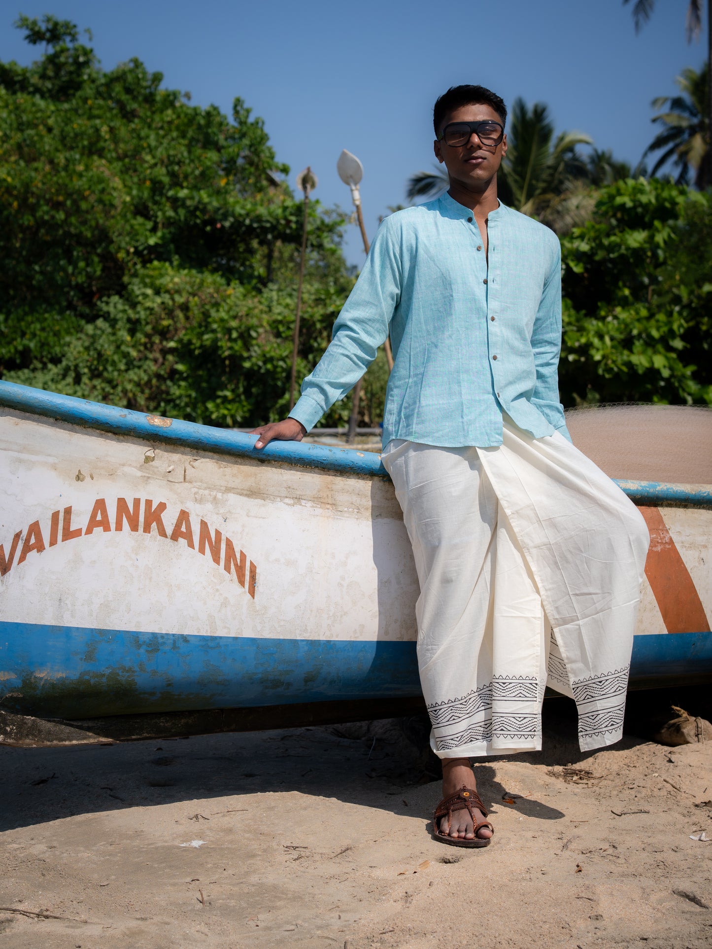 Kora Khaadi Dhoti - Lungi | Veshti | Pancha Wrap - White