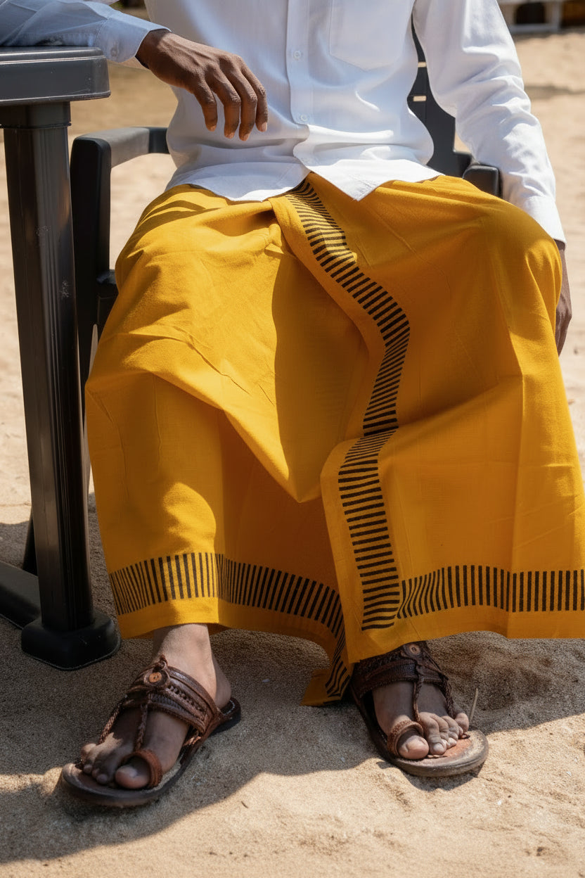 Kora Khaadi Dhoti - Lungi | Veshti | Pancha Wrap - White