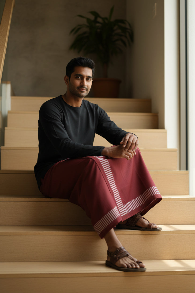 Kora Khaadi Dhoti - Lungi | Veshti | Pancha Wrap - White