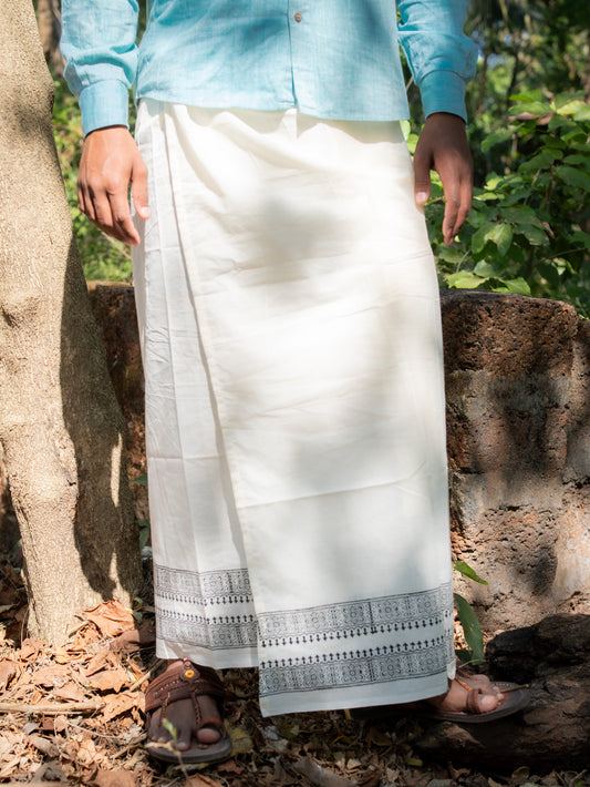 Kora Khaadi Dhoti - Lungi | Veshti | Pancha Wrap - White