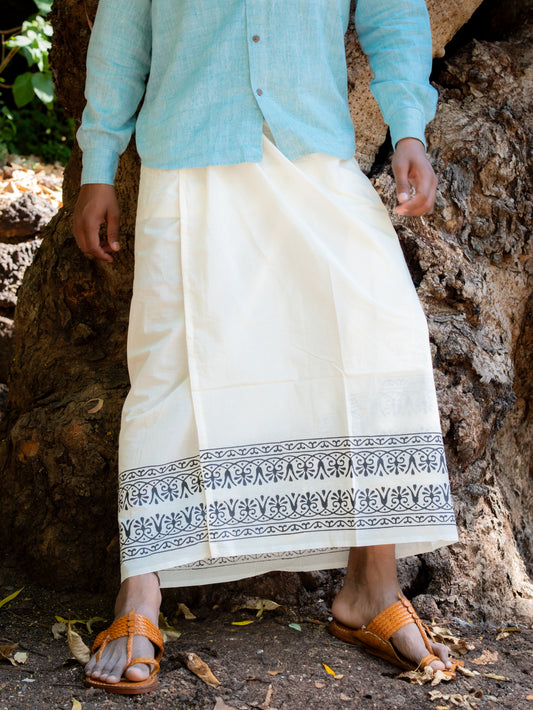 Kora Khaadi Dhoti - Lungi | Veshti | Pancha Wrap - White