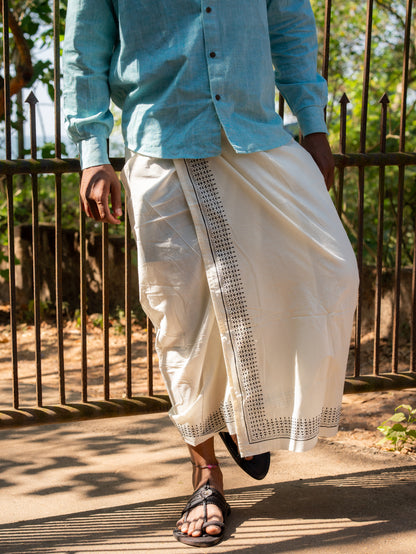 Kora Khaadi Dhoti - Lungi | Veshti | Pancha Wrap - White