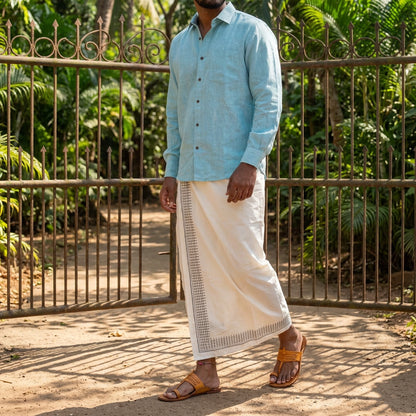 Kora Khaadi Dhoti - Lungi | Veshti | Pancha Wrap - White
