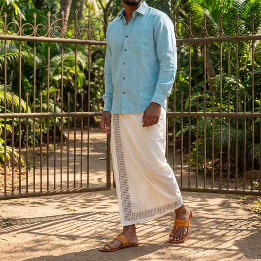 Kora Khaadi Dhoti - Lungi | Veshti | Pancha Wrap - White