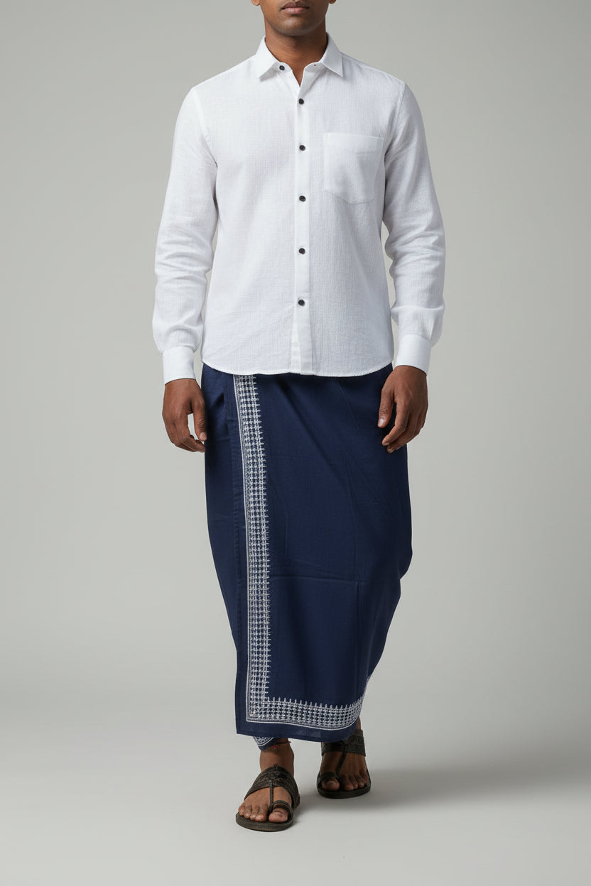 Kora Khaadi Dhoti - Lungi | Veshti | Pancha Wrap - White