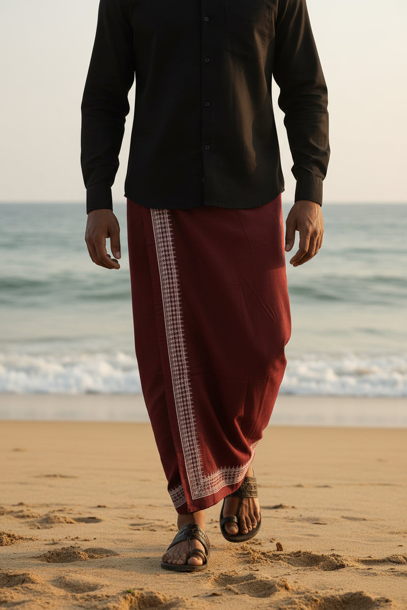 Kora Khaadi Dhoti - Lungi | Veshti | Pancha Wrap - White