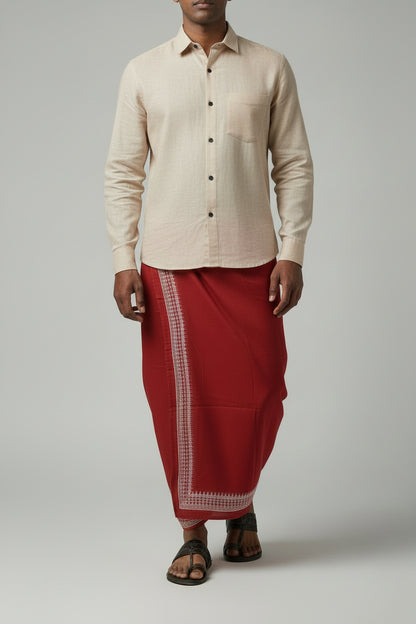 Kora Khaadi Dhoti - Lungi | Veshti | Pancha Wrap - White