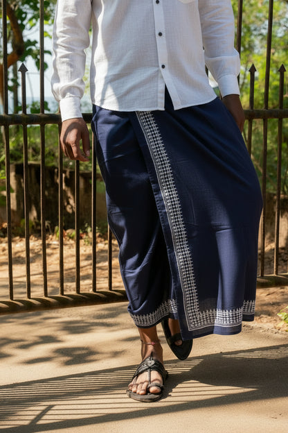 Kora Khaadi Dhoti - Lungi | Veshti | Pancha Wrap - White