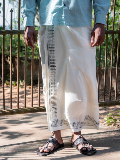 Kora Khaadi Dhoti - Lungi | Veshti | Pancha Wrap - White