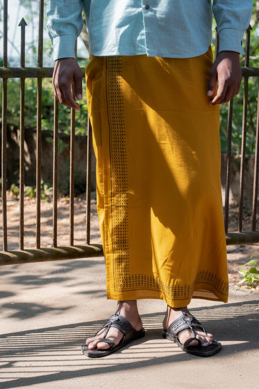 Kora Khaadi Dhoti - Lungi | Veshti | Pancha Wrap - White