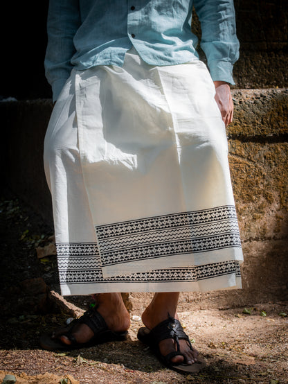 Kora Khaadi Dhoti - Lungi | Veshti | Pancha Wrap - White