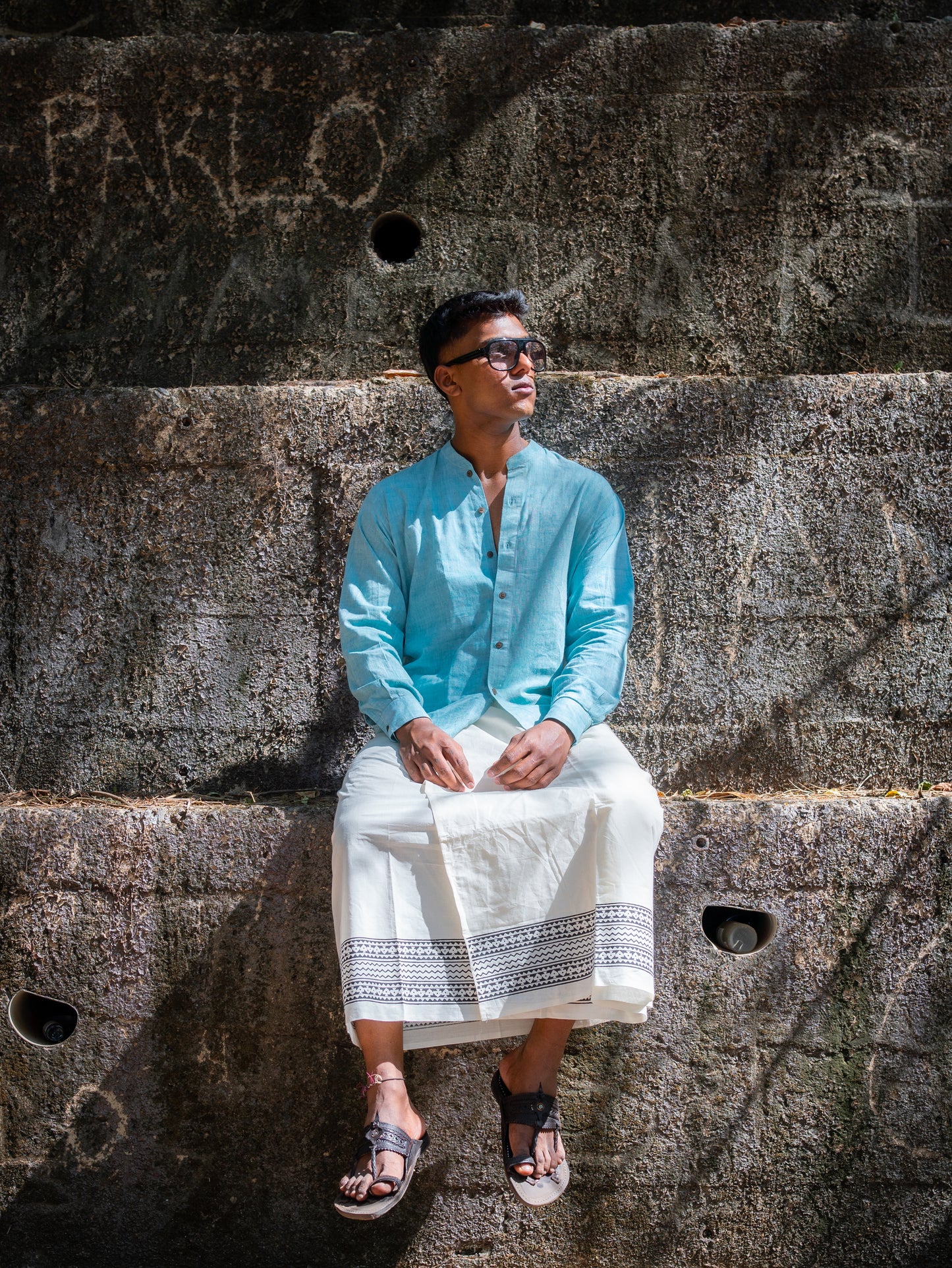 Kora Khaadi Dhoti - Lungi | Veshti | Pancha Wrap - White