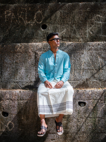 Kora Khaadi Dhoti - Lungi | Veshti | Pancha Wrap - White