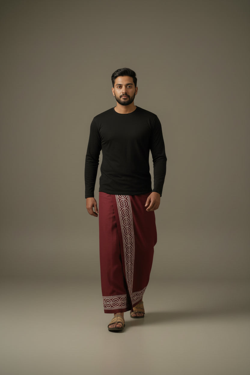 Kora Khaadi Dhoti - Lungi | Veshti | Pancha Wrap - White