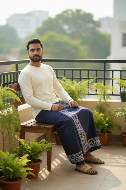 Kora Khaadi Dhoti - Lungi | Veshti | Pancha Wrap - White