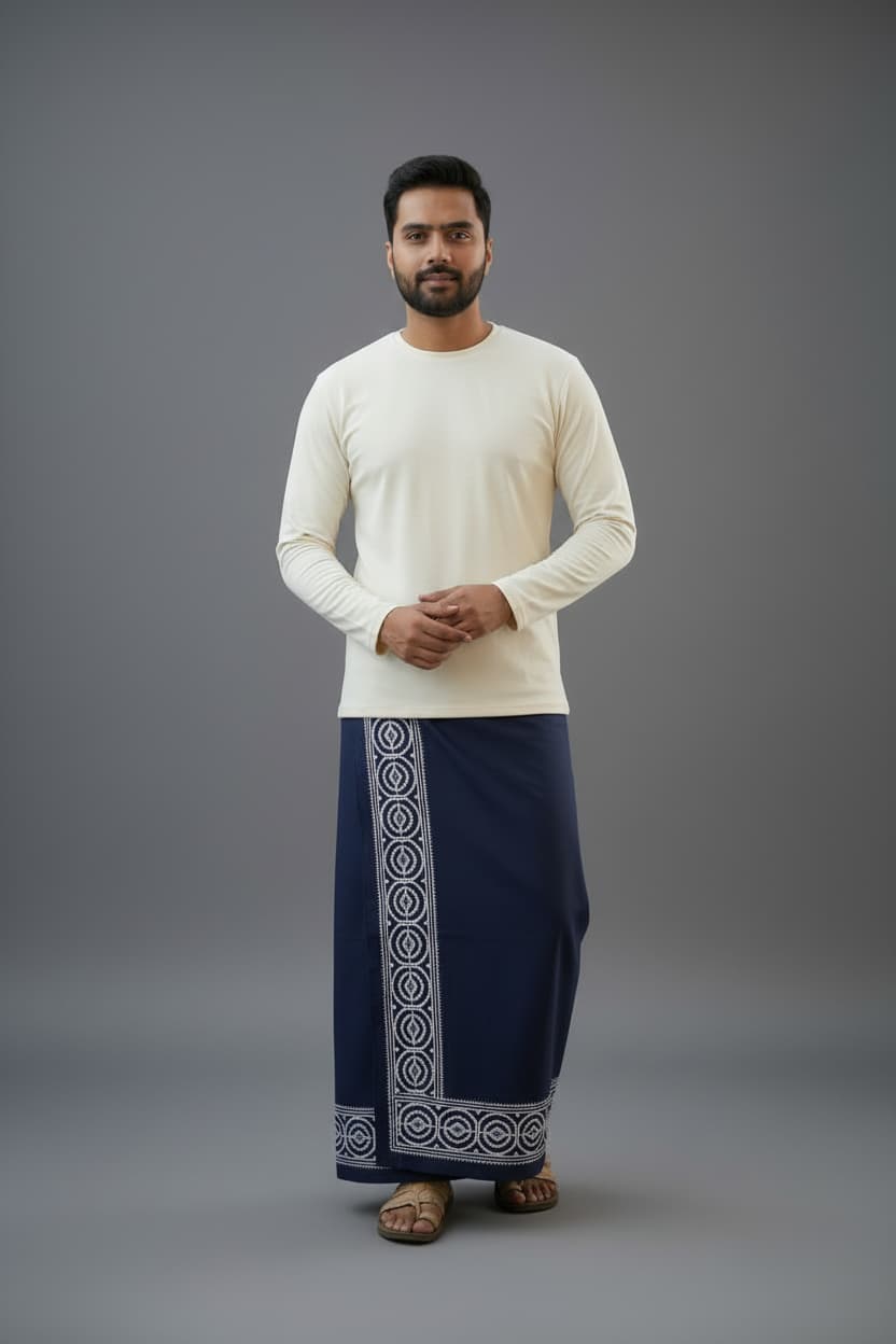 Kora Khaadi Dhoti - Lungi | Veshti | Pancha Wrap - White