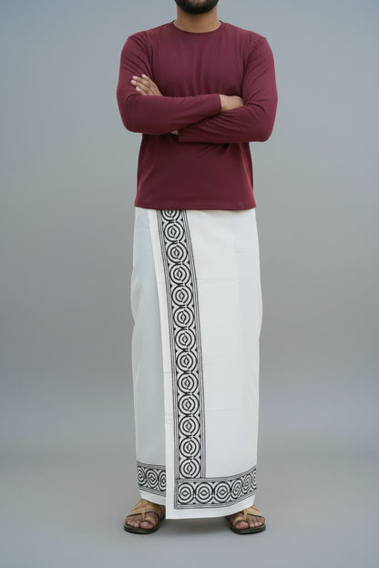 Kora Khaadi Dhoti - Lungi | Veshti | Pancha Wrap - White