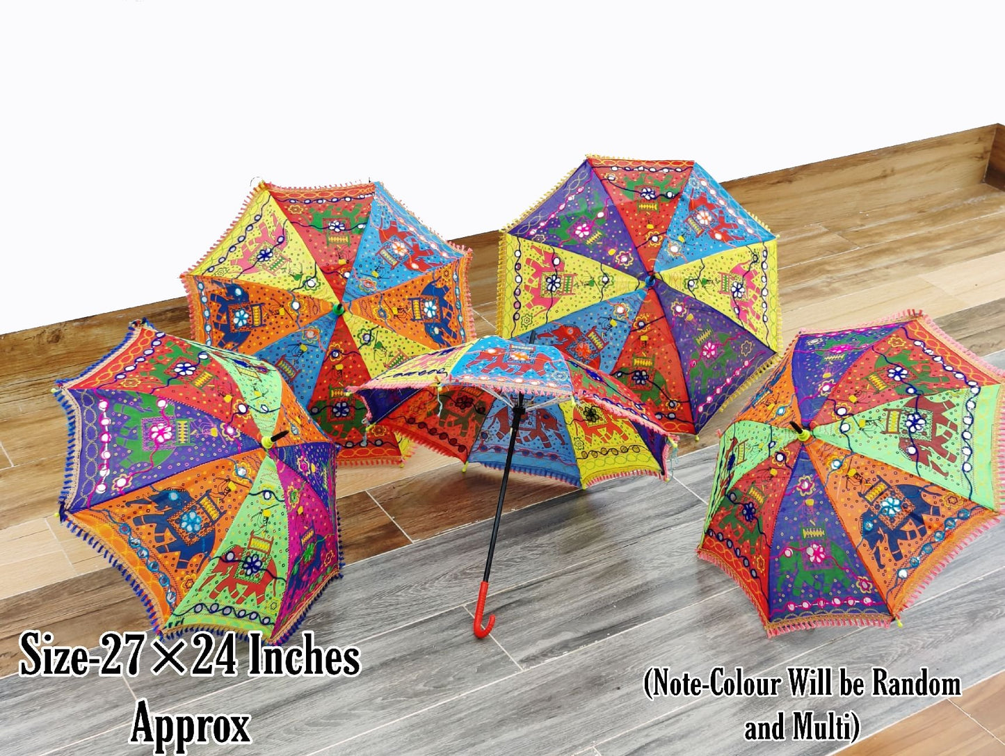 Rajasthani Elephant Printed Umbrellas (Decor) - 1 Unit ( 24 X 27 Inches )