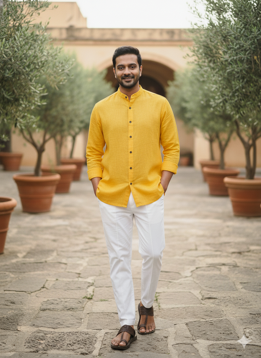 Men’s Pure Khadi Cotton Long Sleeve Shirt: Classic, Breathable & Ethically Made