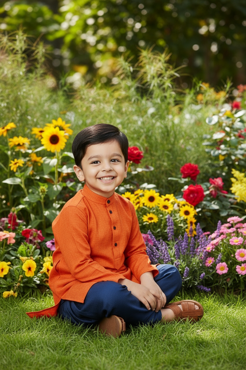 Ethnic Dhoti and Kurta Combos for Kids - Orange