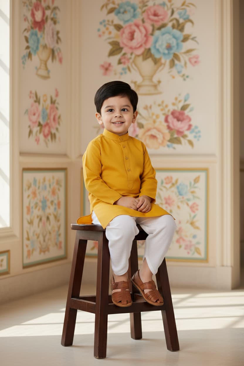 Ethnic Dhoti and Kurta Combos for Kids | Mustard