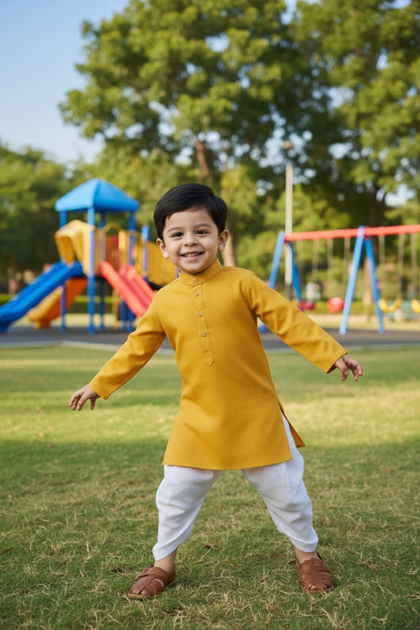Ethnic Dhoti and Kurta Combos for Kids | Mustard