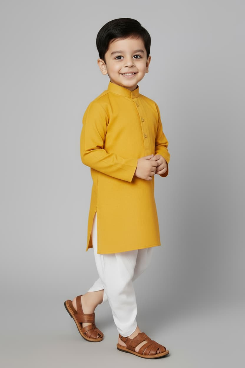 Ethnic Dhoti and Kurta Combos for Kids | Mustard