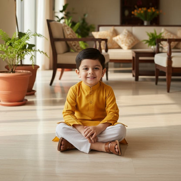 Ethnic Dhoti and Kurta Combos for Kids | Mustard