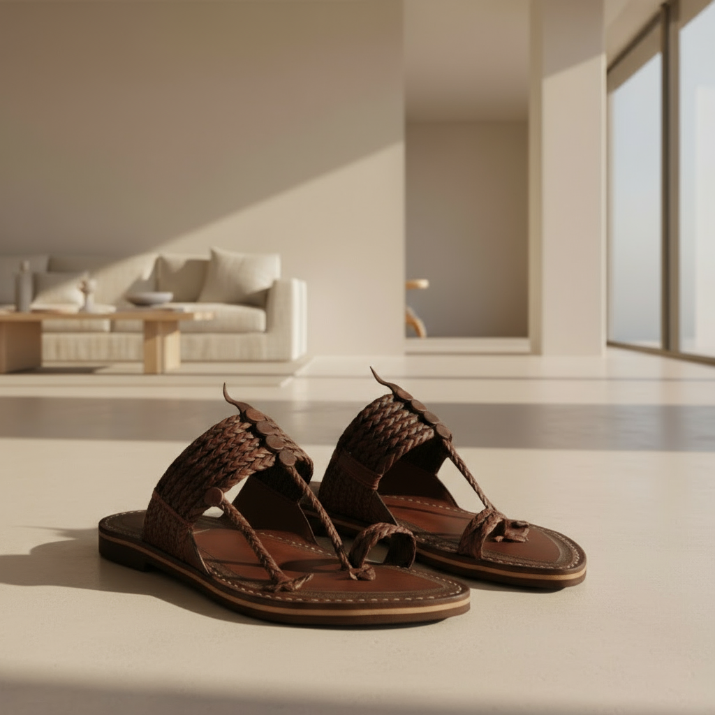 The String Dark Double | Men | Leather Kolhapuri Chappal