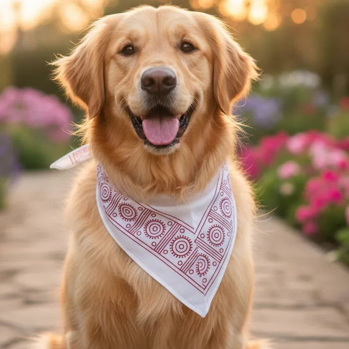Handcrafted Khaadi Dog Bandana with Traditional Block Prints – Breathable, Festive, Free Size, Perfect for Dogs of All Breeds