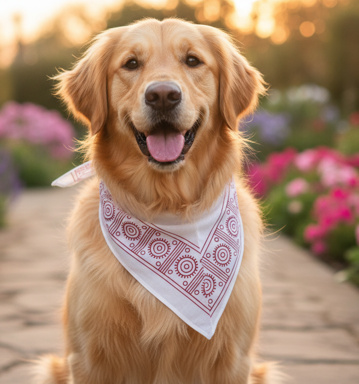 Handcrafted Khaadi Dog Bandana with Traditional Block Prints – Breathable, Festive, Free Size, Perfect for Dogs of All Breeds