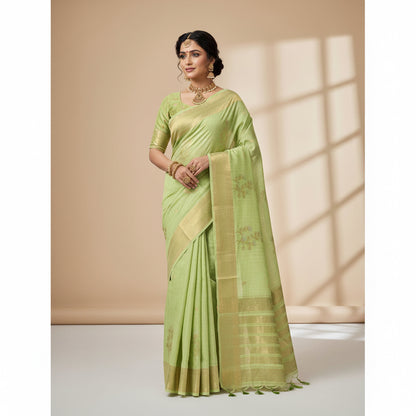 Light green saree with a subtle pattern on a white background