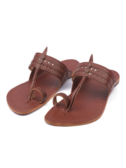 Korakari Redbrown Royal Punch Kolhapuri Chappal for Men