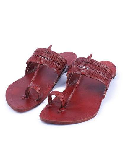 Korakari Striking Red Kolhapuri Chappal for Men