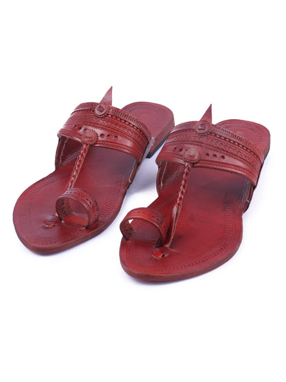 Korakari Stable Red Kolhapuri Chappal for Women