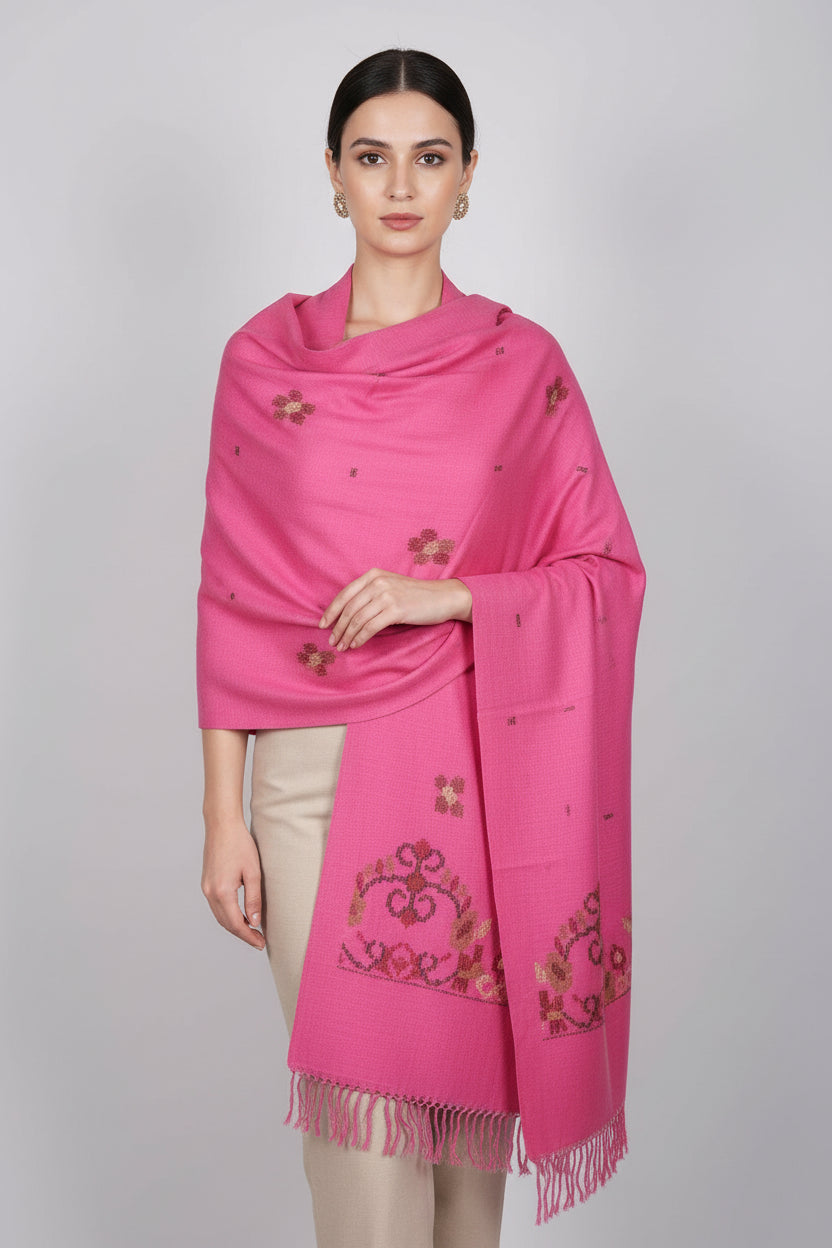 Kullu Handloom Hand Woven Sheep Wool Shawl| Women | Pink