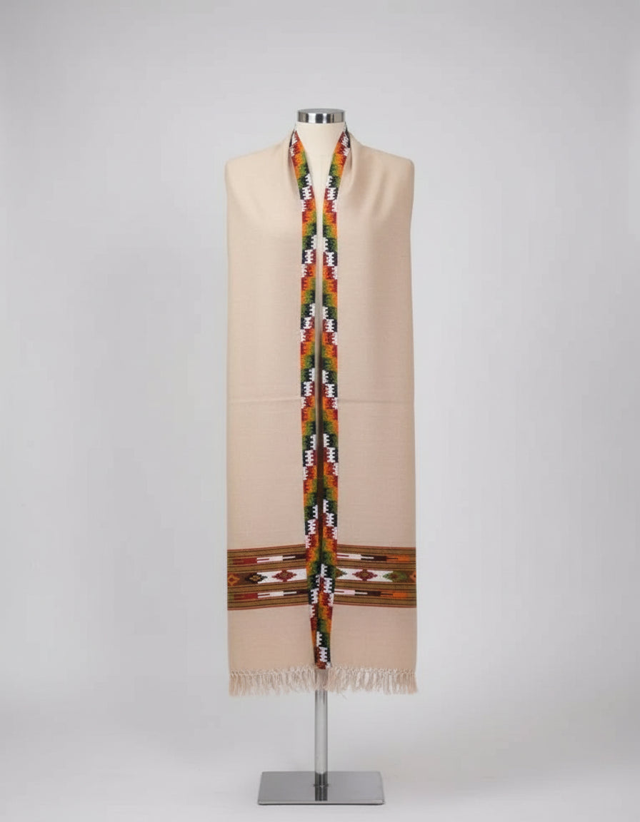Authentic Kullu Handloom Hand Woven | Wool Kullu Shawl – Cream | Women |