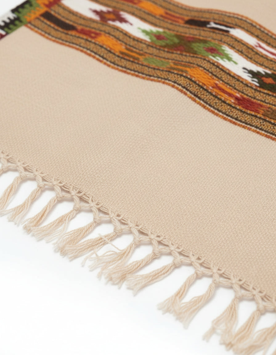 Authentic Kullu Handloom Hand Woven | Wool Kullu Shawl – Cream | Women |
