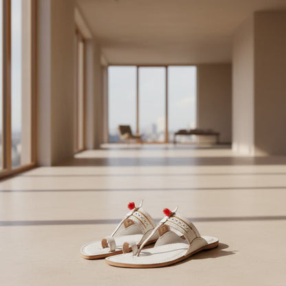Korakari Authentic White Men Kolhapuri Chappal