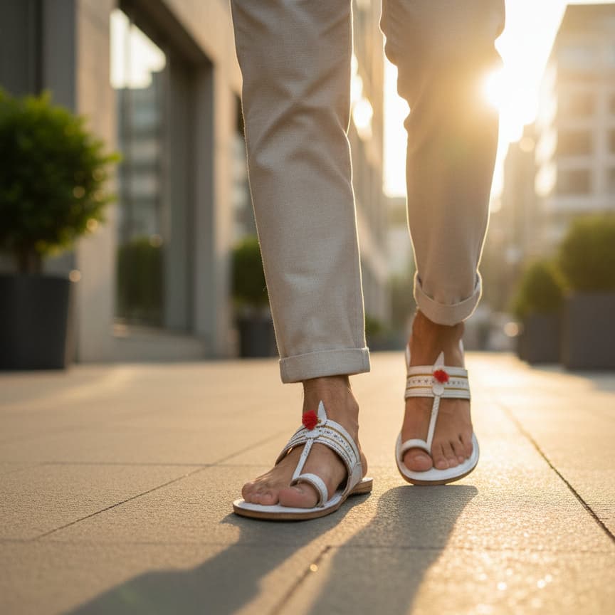 Korakari Authentic White Men Kolhapuri Chappal