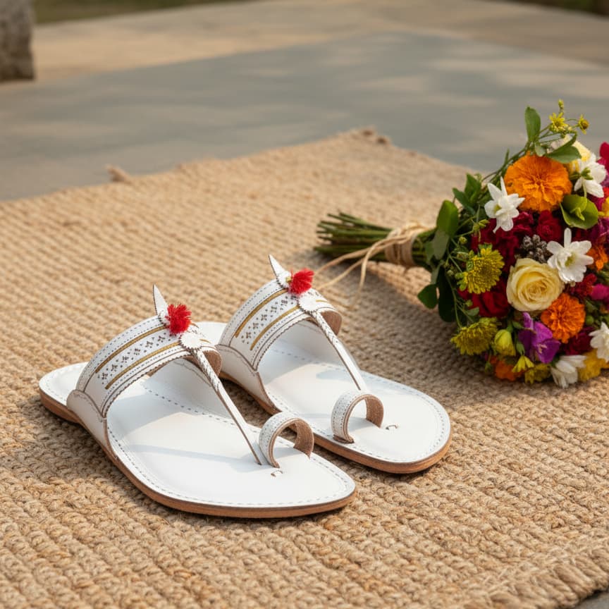 Korakari Authentic White Men Kolhapuri Chappal