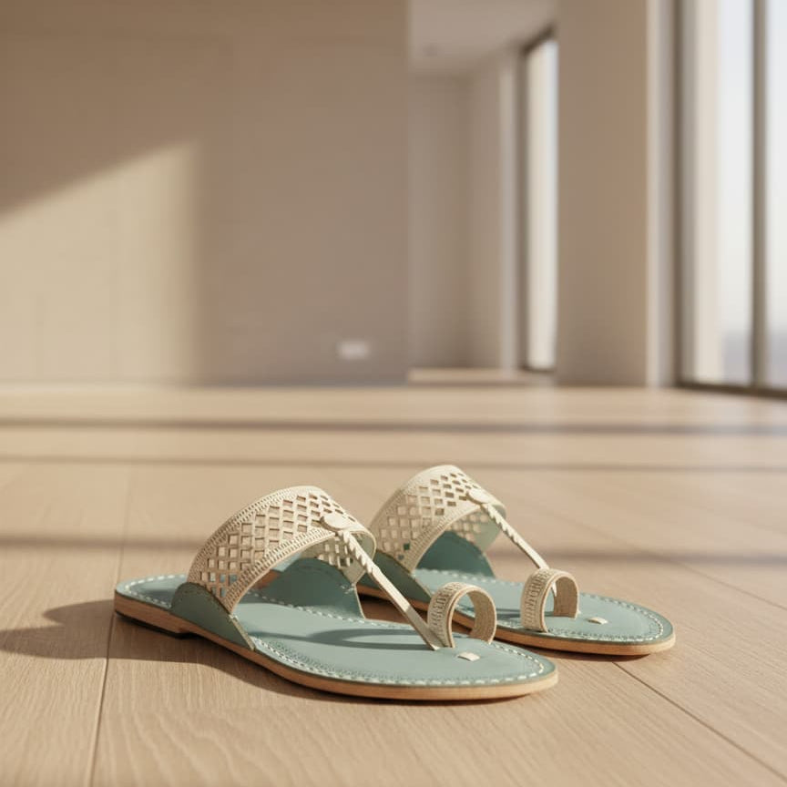 Korakari White Diamonds in the sky | Women | Kolhapuri Chappal