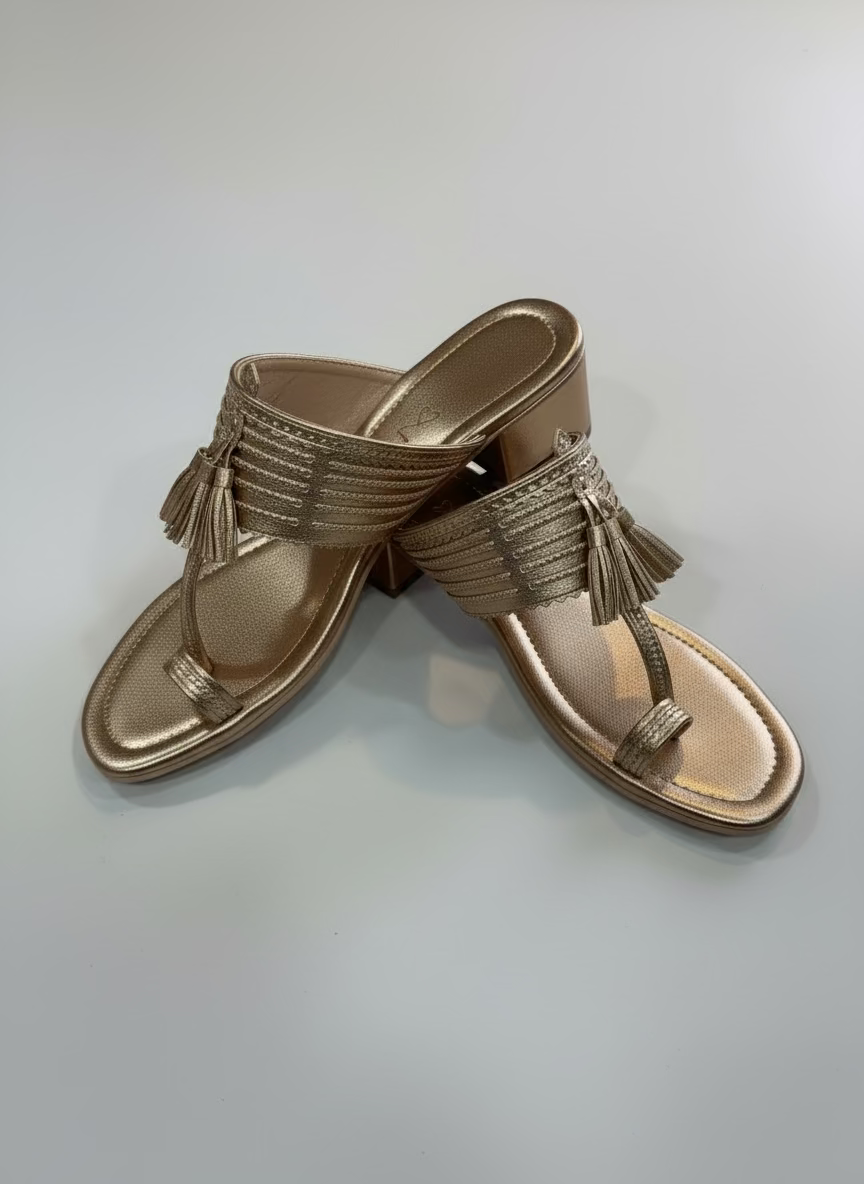 Gold Tassel Kolhapuri Heels | Women | Wedding Edition