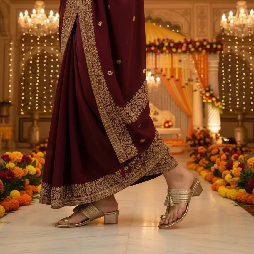 Gold Tassel Kolhapuri Heels