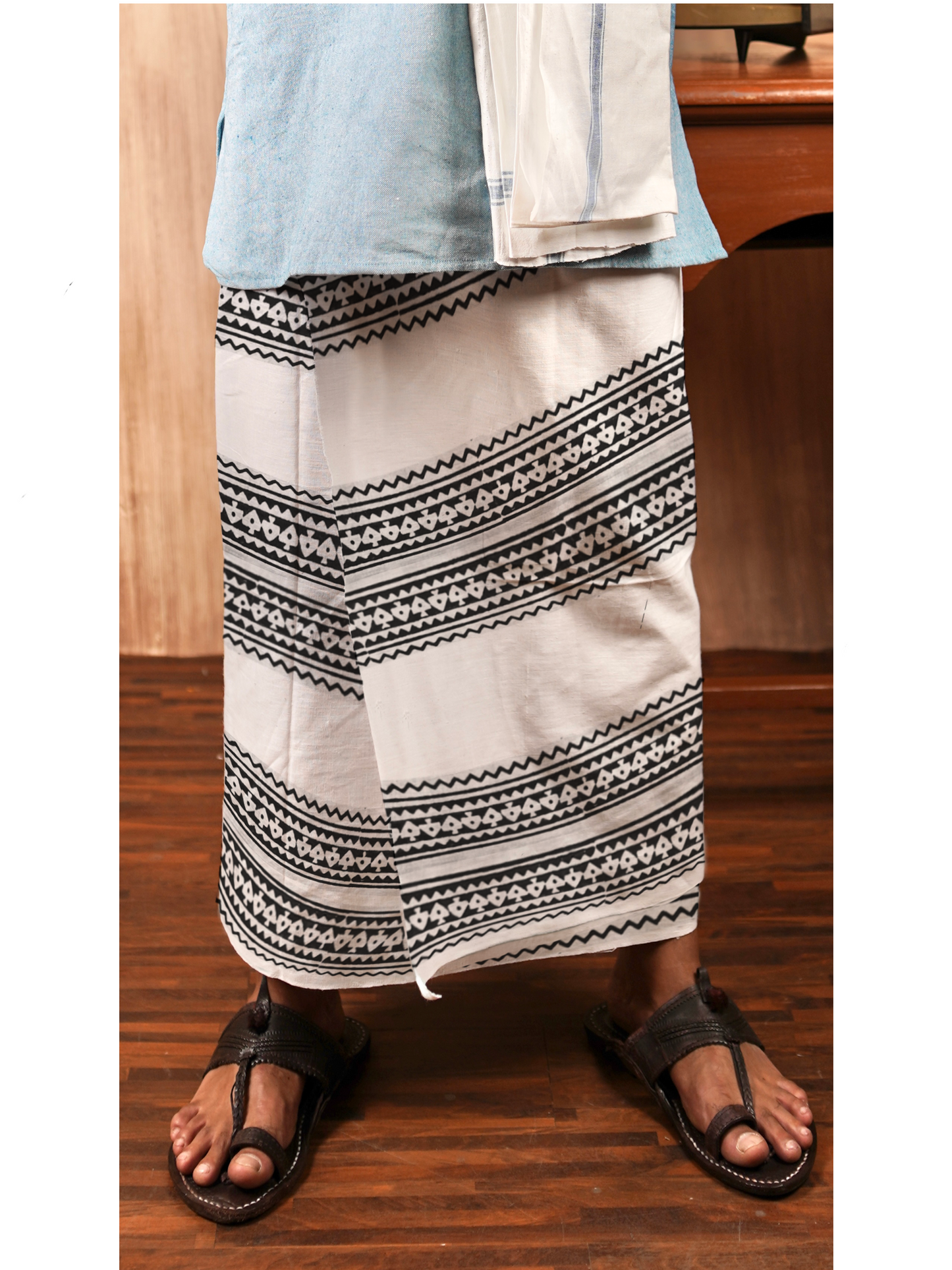 Eco-Friendly Khaadi | Block Printed Lungi for Men | 100% Handwoven Cotton | Traditional Hand Block Print | Breathable, Soft & Sustainable Wear | Ethnic Comfort Wrap