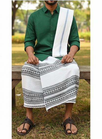 Kora Khaadi Dhoti - Lungi | Veshti | Pancha Wrap - White