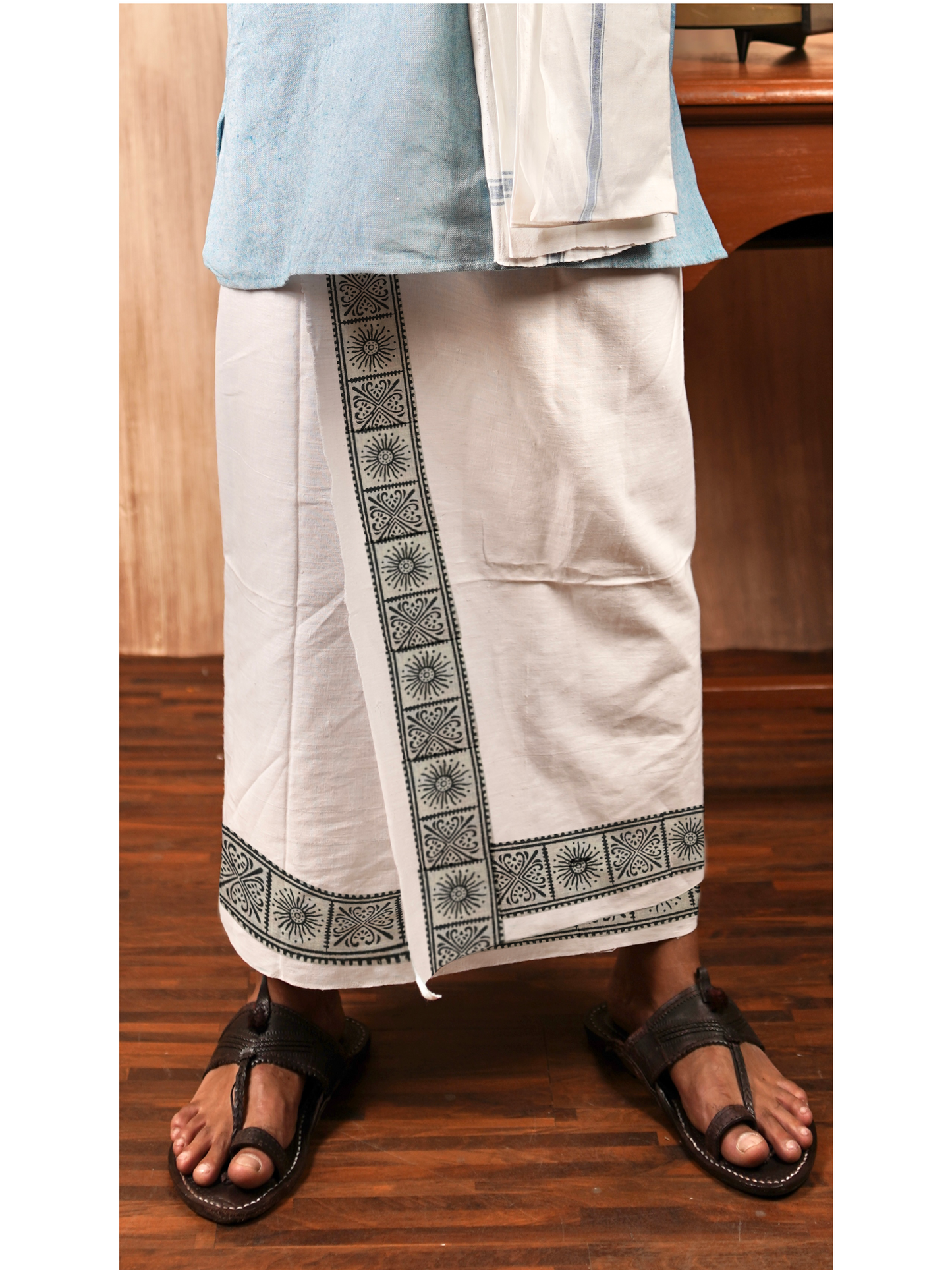 Eco-Friendly Khaadi | Block Printed Lungi for Men | 100% Handwoven Cotton | Traditional Hand Block Print | Breathable, Soft & Sustainable Wear | Ethnic Comfort Wrap