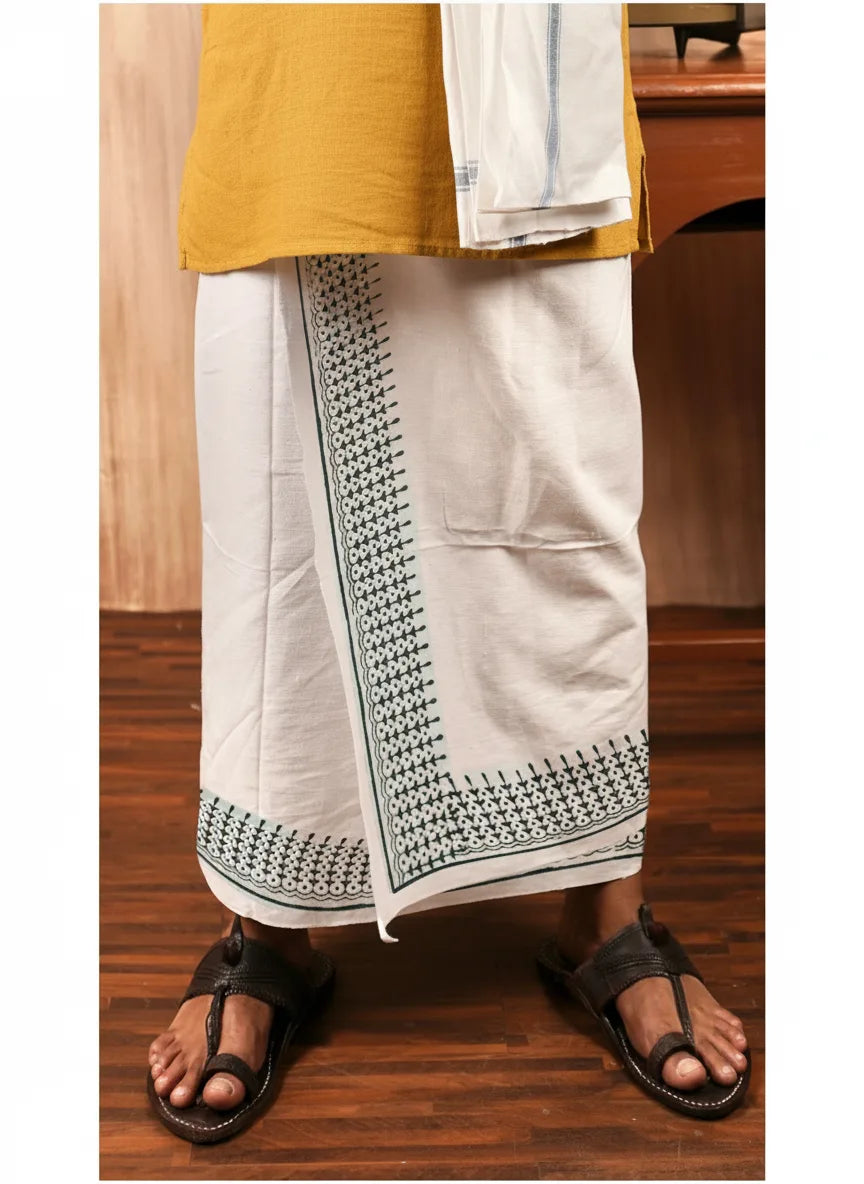 Kora Khaadi Dhoti - Lungi | Veshti | Pancha Wrap - White