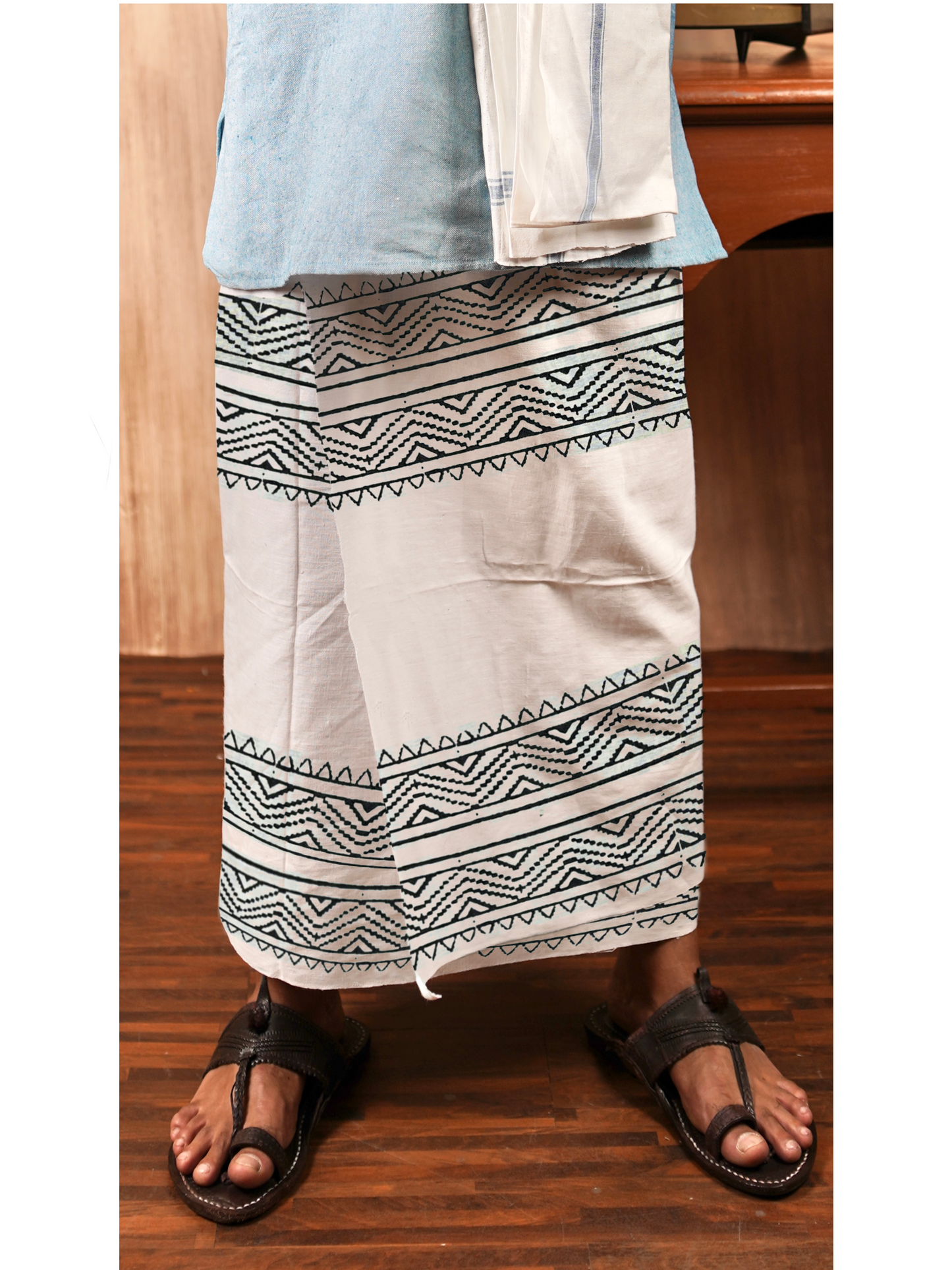 Eco-Friendly Khaadi | Block Printed Lungi for Men | 100% Handwoven Cotton | Traditional Hand Block Print | Breathable, Soft & Sustainable Wear | Ethnic Comfort Wrap